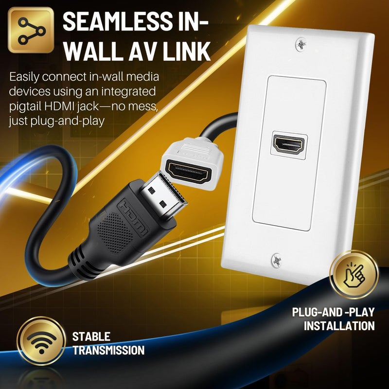 TNP Products TNP HDMI Wall Plate - 1 Port HDMI Socket Plug Jack Outlet Decorative Face Plate Cover Mount Panel with 4K UHD ARC/eARC Ethernet Pass-Thru Support High Speed Extension Pigtail Coupler Cable - Image 5